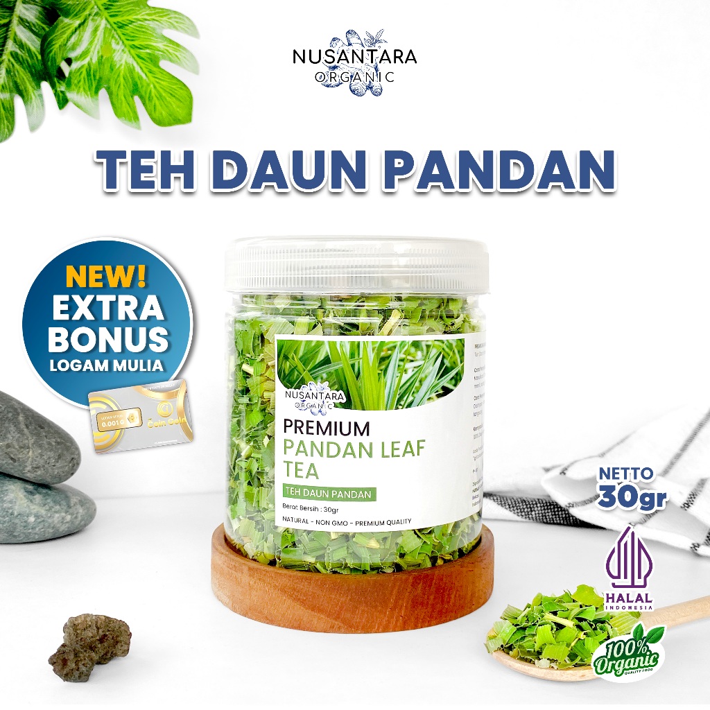 

Nusantara Organic Teh Daun Pandan Organik Leaf Tea Kering Herbal Alami Minuman Siap Seduh 30Gr