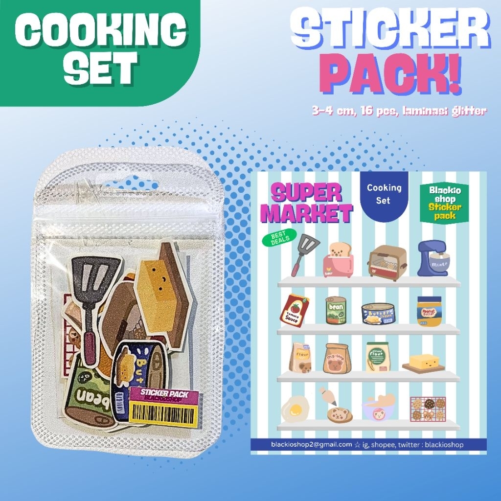 

Cooking Set Glitter Sticker Pack Blackioshop | Sticker Lucu | Sticker Jurnal