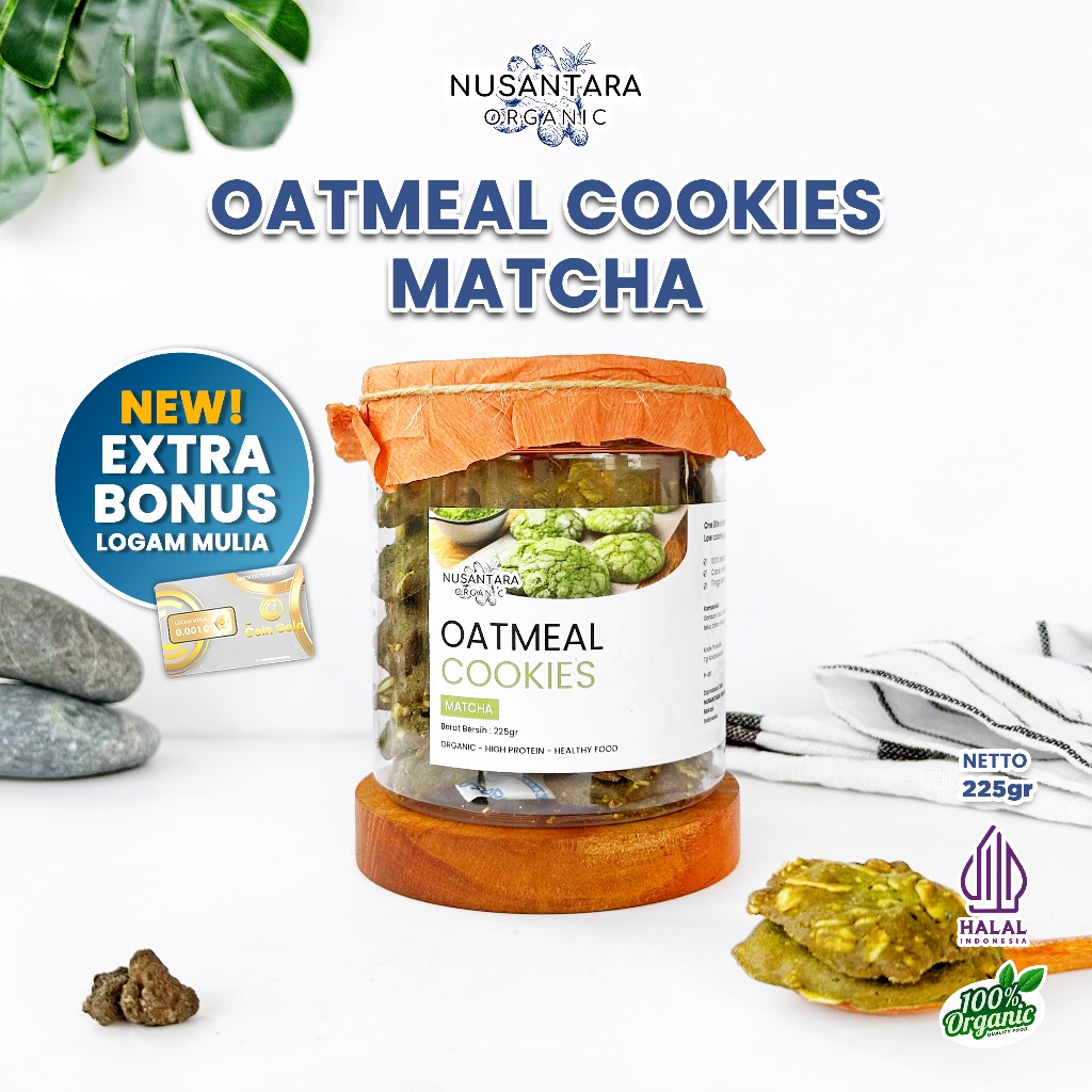 

Nusantara Organic Cookies Oatmeal Matcha Cemilan Sehat Diet Snack Oat Rendah Gula 225gr