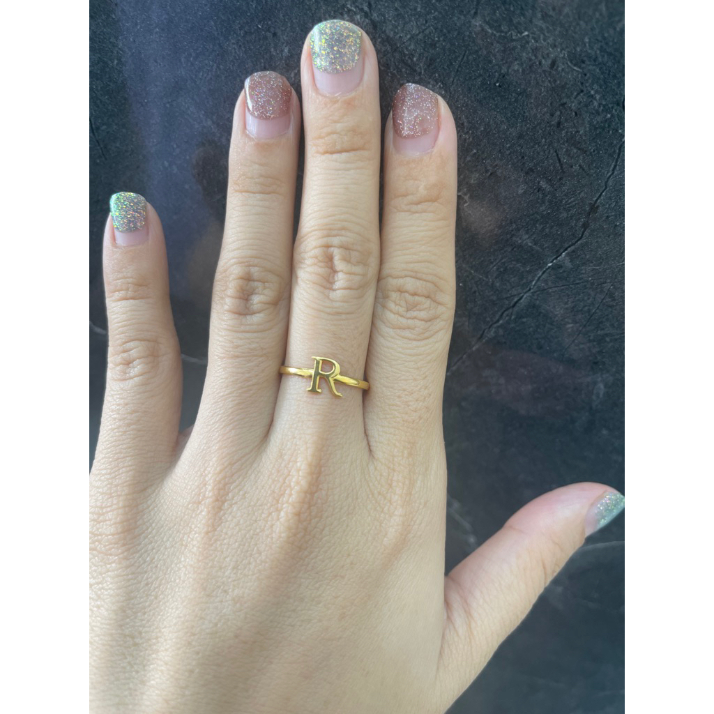 Grosir Hadiah Pacar Cincin Huruf R Emas Asli Elegan