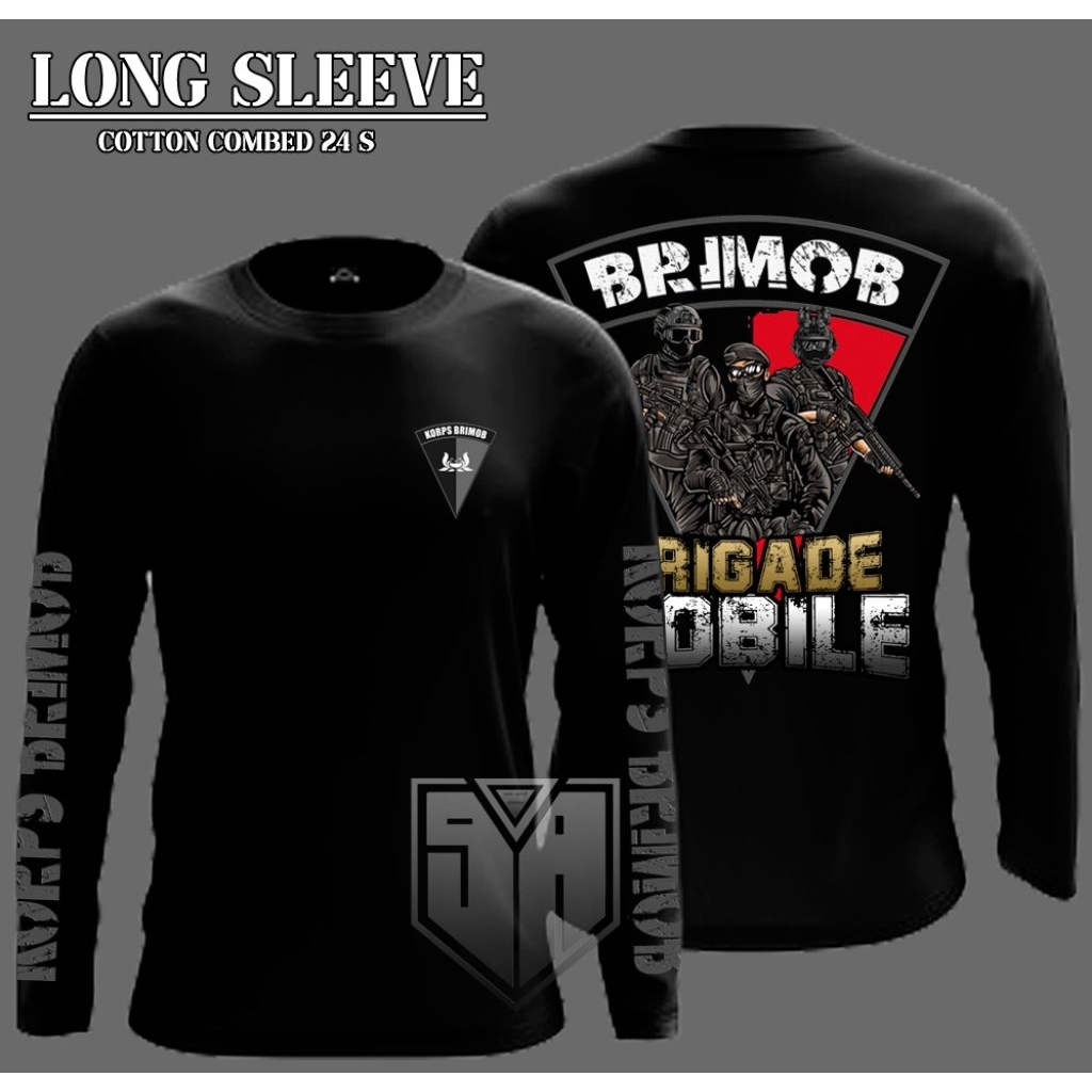 kaos atasan BRIMOB T-SHIRT BRIMOB BRIGADE MOBILE TERBARU free nama 100% CATTON DENGAN KETEBALAN 24s