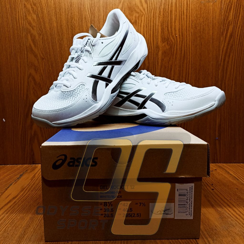 Sepatu ASICS GEL ROCKET 12 (White/Black) 100% ORIGINAL