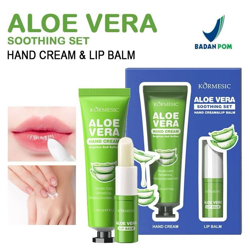 (BPOM) Kormesic 2 In 1 Set Aloe Vera Lip Balm & Hand Cream / Kormesic Set Lipstick Pelembab Bibir & 