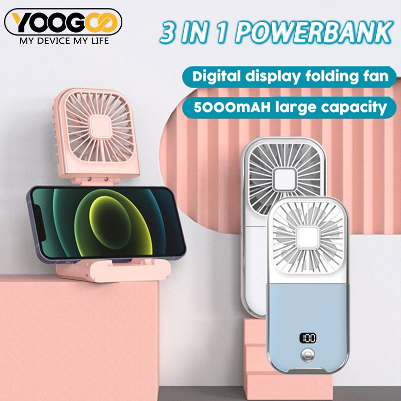 YOOGOO Kipas Angin Portable Mini Kipas 3 in 1 Kipas Angin Mini Powerbank Kipas