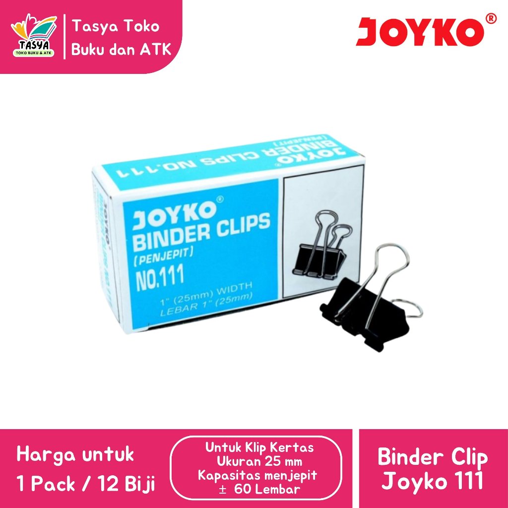 

(1 PACK / 12 PCS) Klip Penjepit Kertas / Binder Clip JOYKO Aneka Ukuran 111