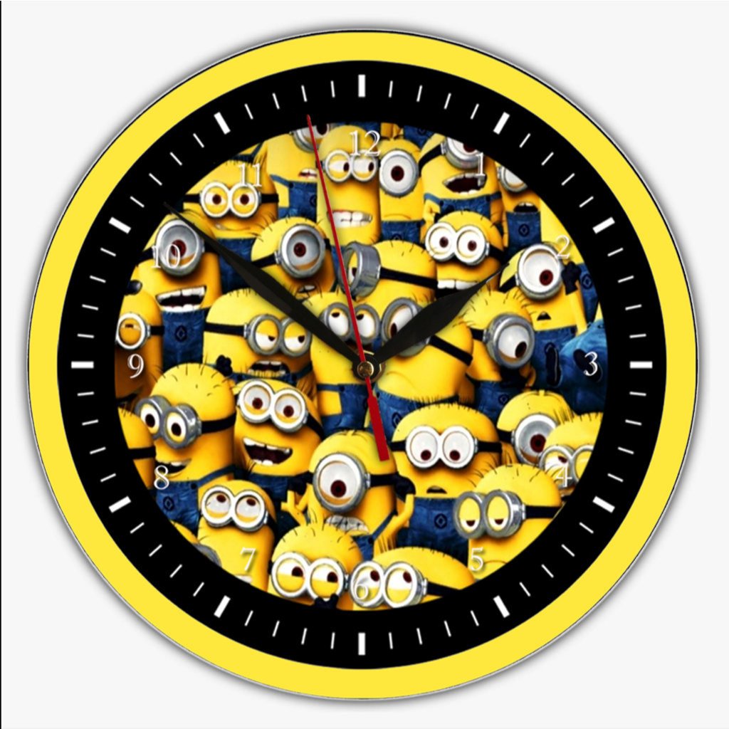 Jam Dinding MINIONS Aesthetic Ruang Tamu Kayu PVC