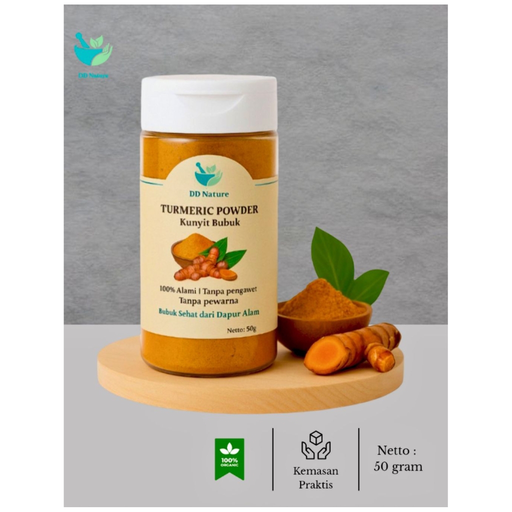 

Kunyit Bubuk Murni 100% 50gr – Rempah Alami untuk Masakan & Minuman – DD Nature | Botol Flip Top Praktis
