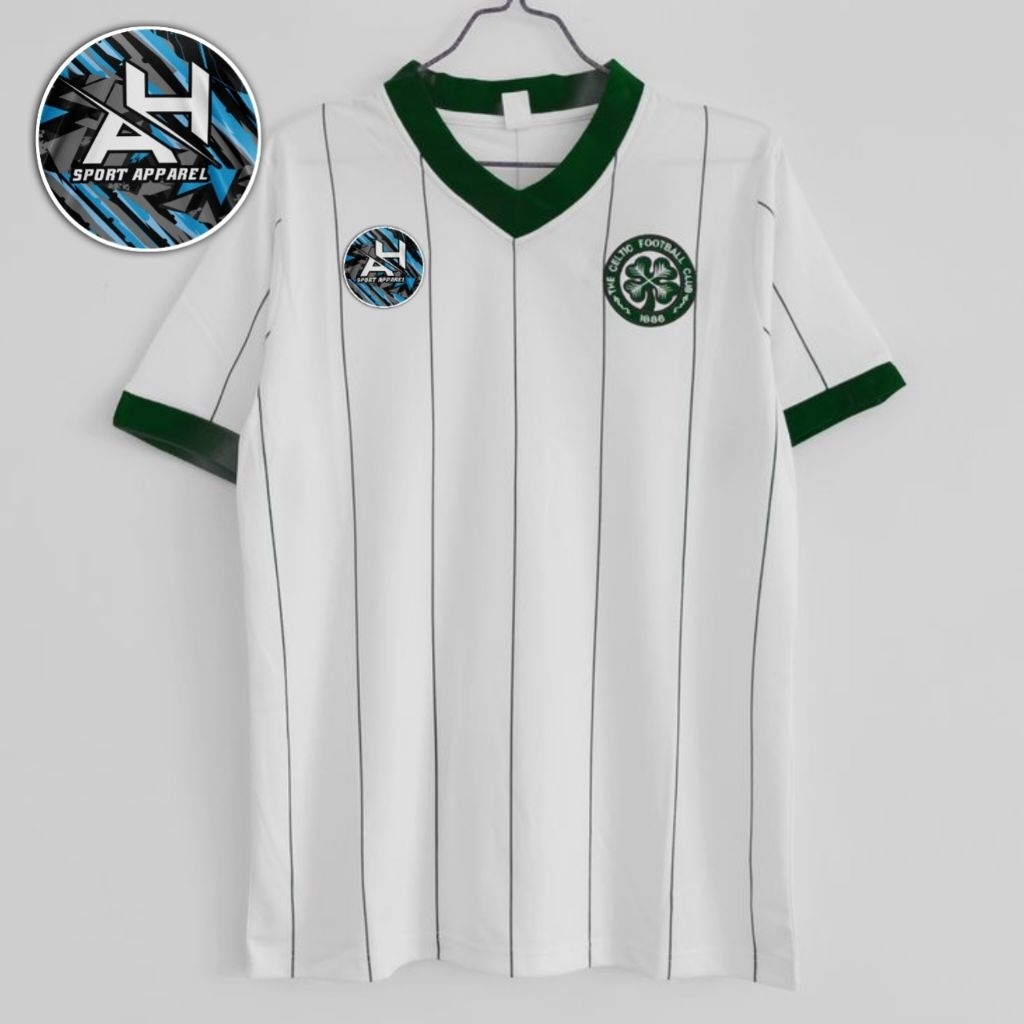 jersey Celtic Scotland putih away jersey vintage retro Celtic garis 84-86