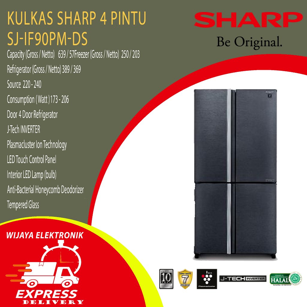 Kulkas 4 Pintu Sharp SJIF90PMDS -Lemari Es Sharp -SJIF 90 PMDS
