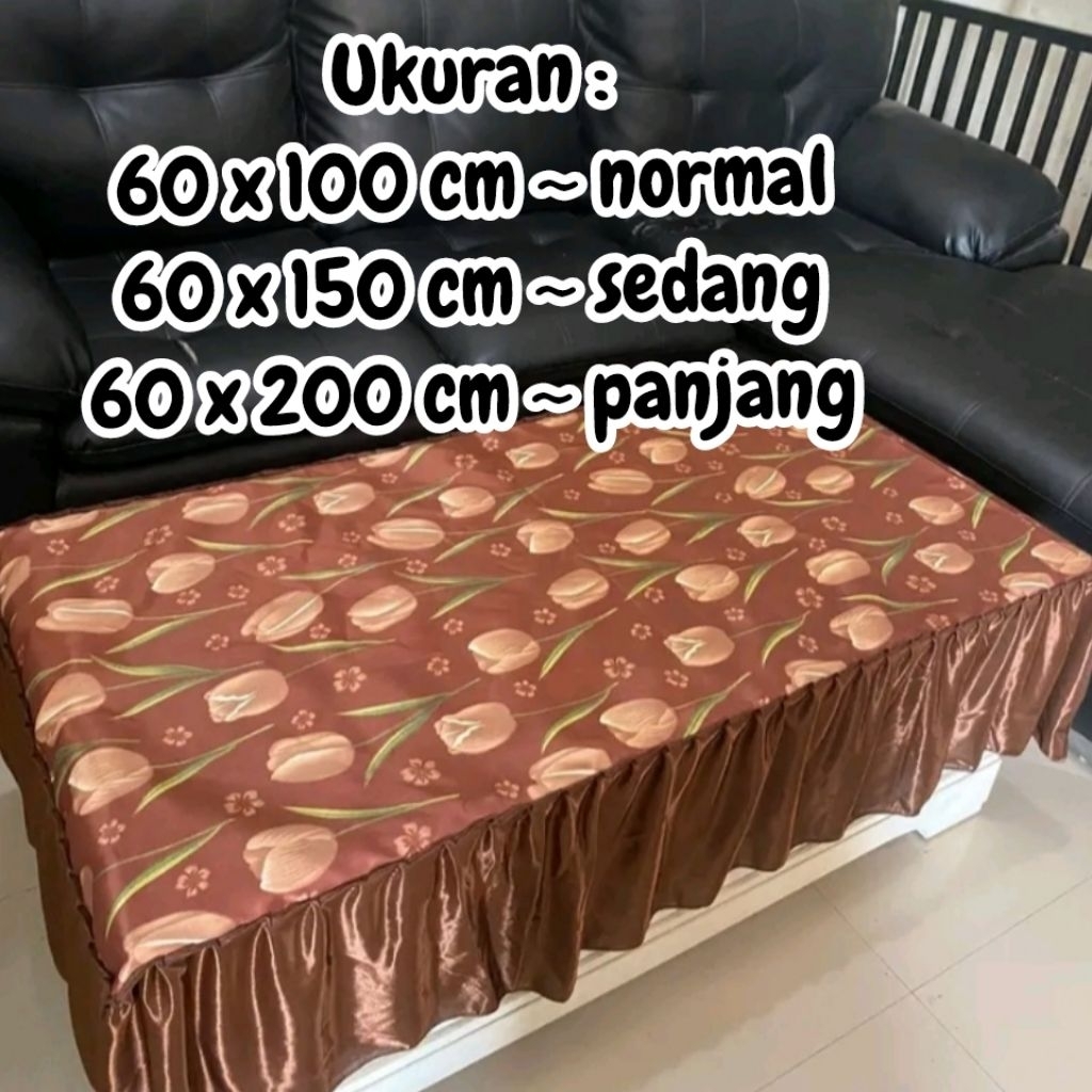 Taplak Meja Ruang Tamu Rumbai Motif Bunga Tulip /Taplak Meja Tamu Kain Persegi Panjang