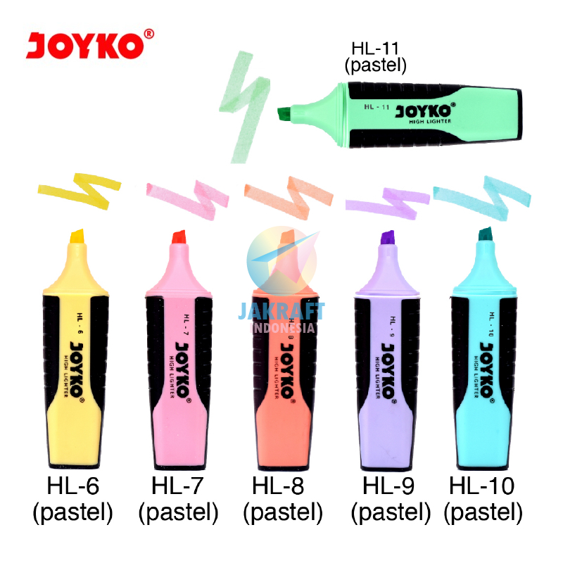 

(1 Pcs) Highlighter Warna Pastel JOYKO HL-6 Kuning Yellow / HL-7 Merah Muda Pink / HL-8 Jingga Orange / HL-9 Ungu Purple / HL-10 Biru Blue / HL-11 Hijau Green Marker Penanda