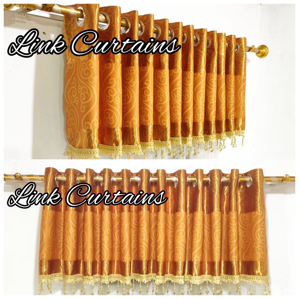 Gorden Pintu Model Poni Rumbai Ukuran 6 Gelombang Dan 12 Gelombang Model Smokring Motip Batik Kuning