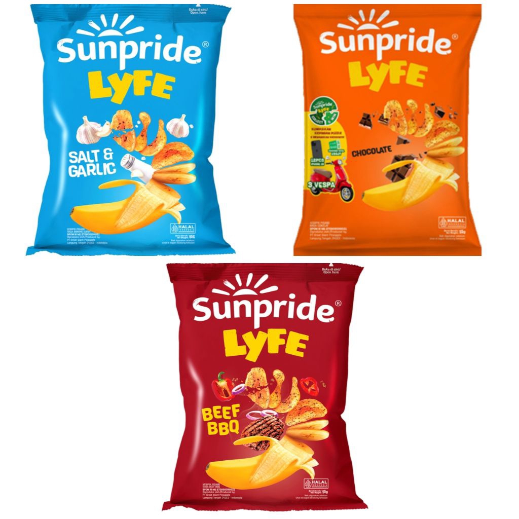 

sunpride Lyfe Cavendish banana chips keripik pisang chocolate garlic salt beef bbq