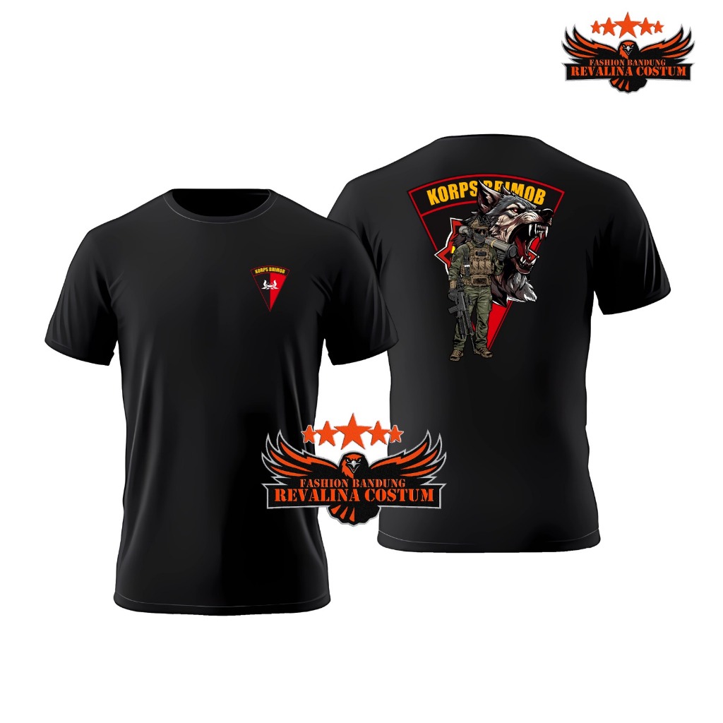 Kaos Krops Brimob / Baju Tactical Polisi Lengan Pendek / Lengan Panjang Warna Hitam