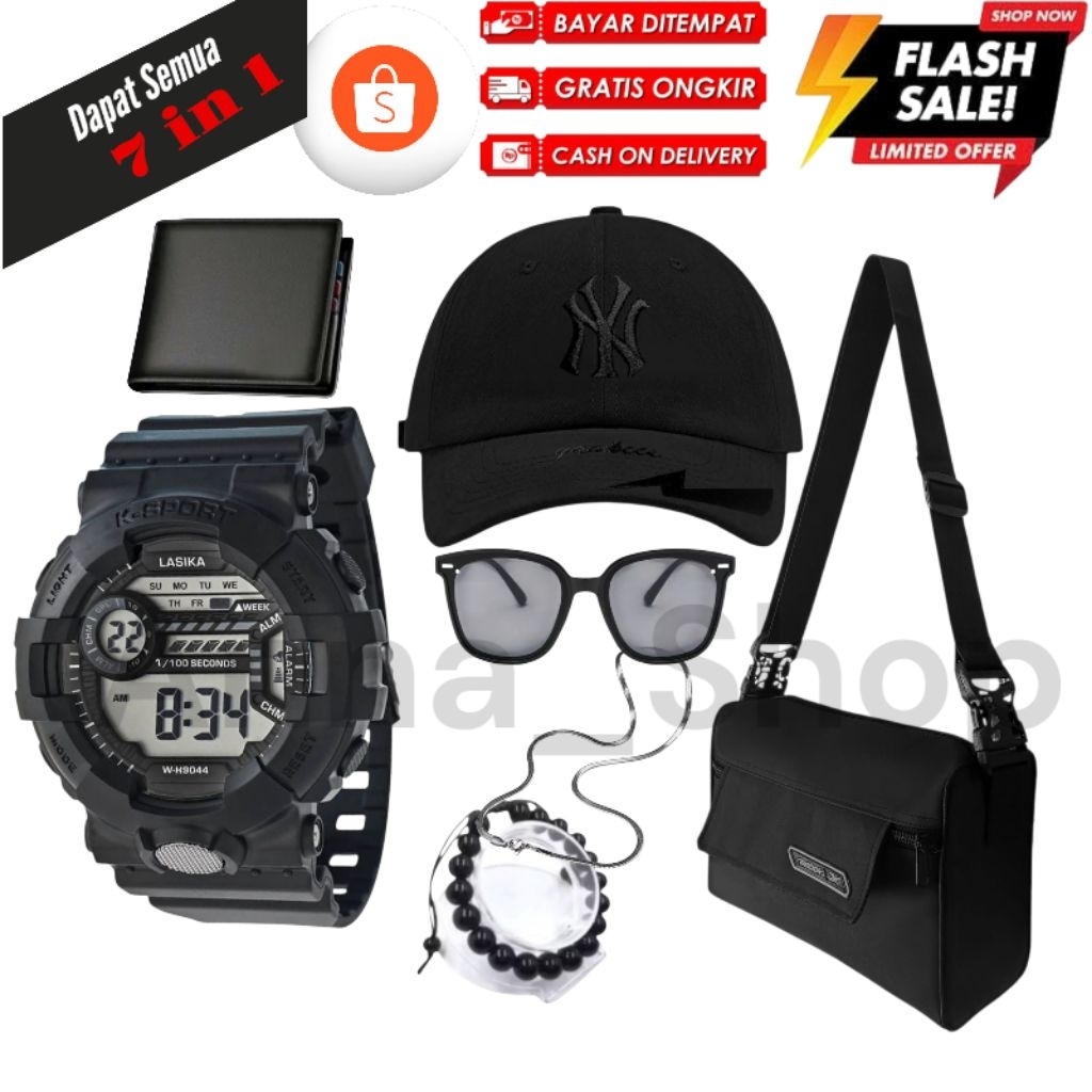 Black Campaign Terbaru Jam Tangan Sporty Tas Selempang Dompet Kulit Hitam Kacamata Gelang Kalung Ika