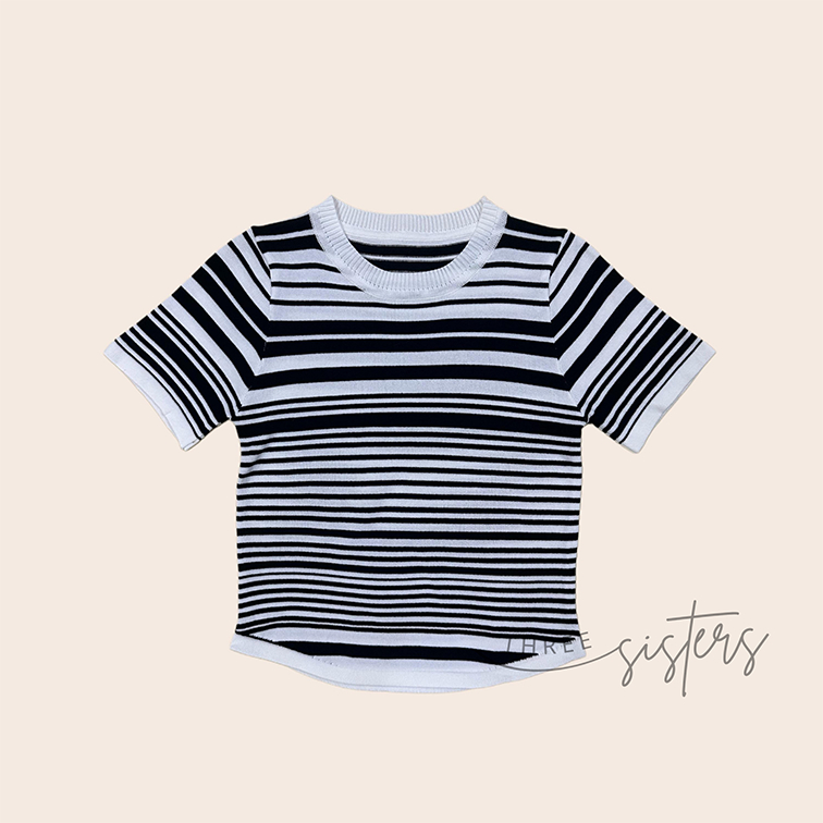 [3Sisters] Baju Atasan Wanita Rajut / Knit Salur Putih Hitam
