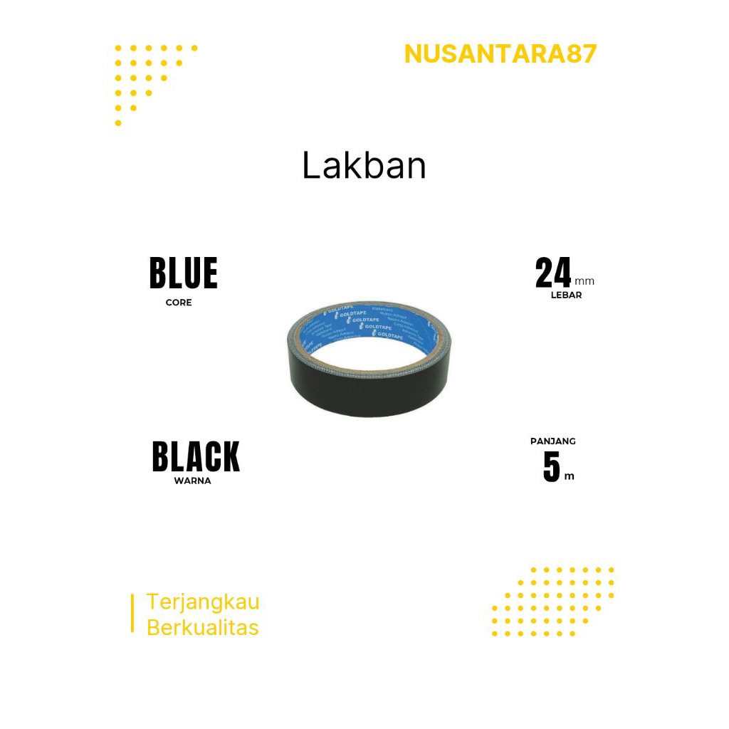 

Goldtape Cloth Tape Core Biru / Lakban Hitam 1 inch ( 24mm )