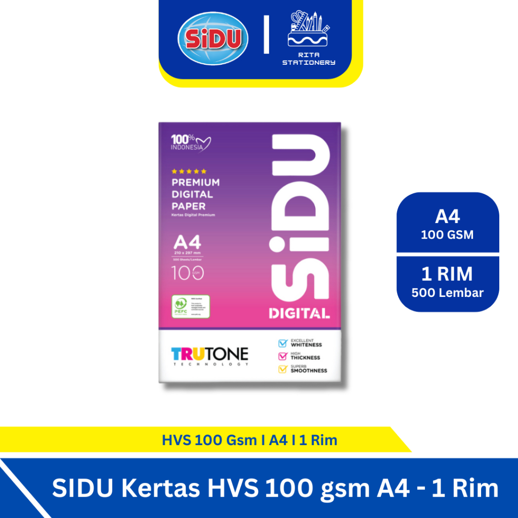 

Sidu Kertas HVS ukuran A4 100gsm Digital Murah - 1 Rim