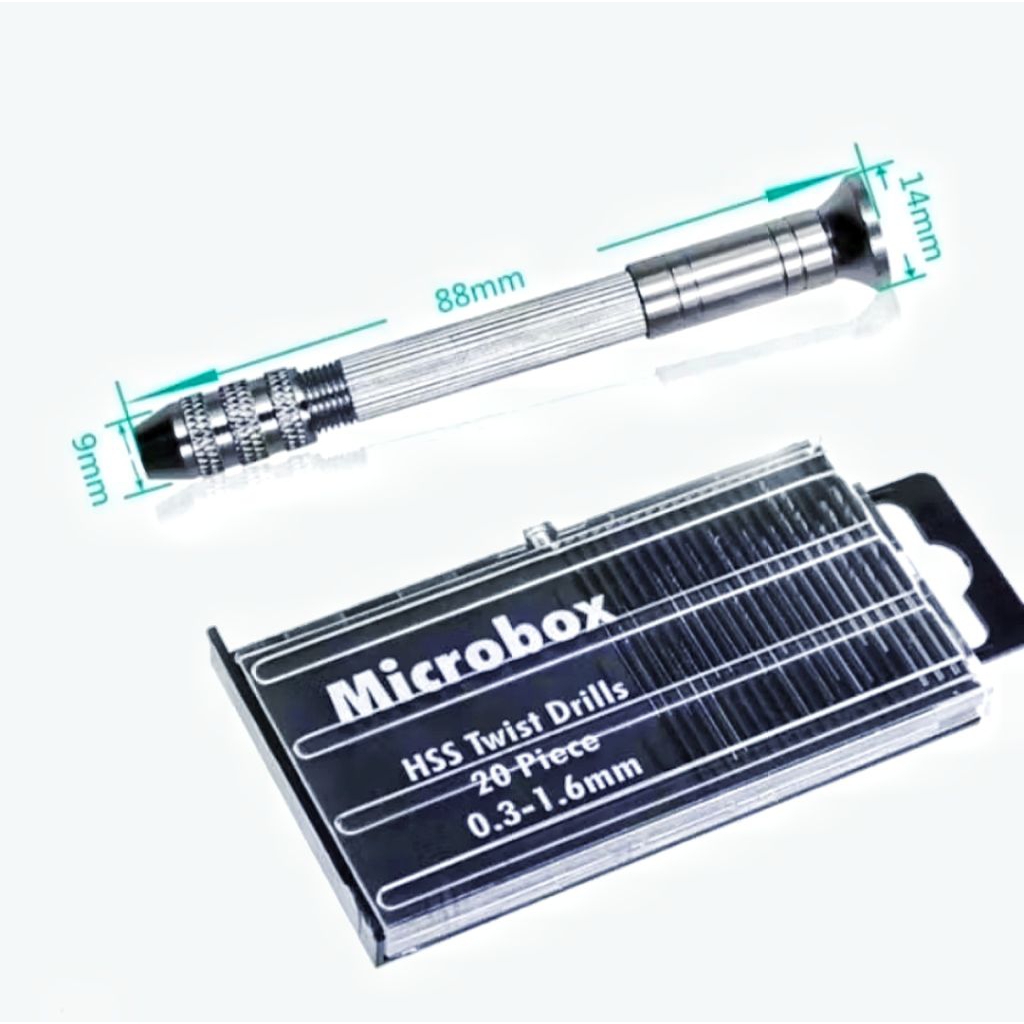 Bor Tangan Manual Mini Hand Drill + 20Pcs Mata Bor Micro Box / Bor Rojok Spuyer Main Jet Dan Pilot J