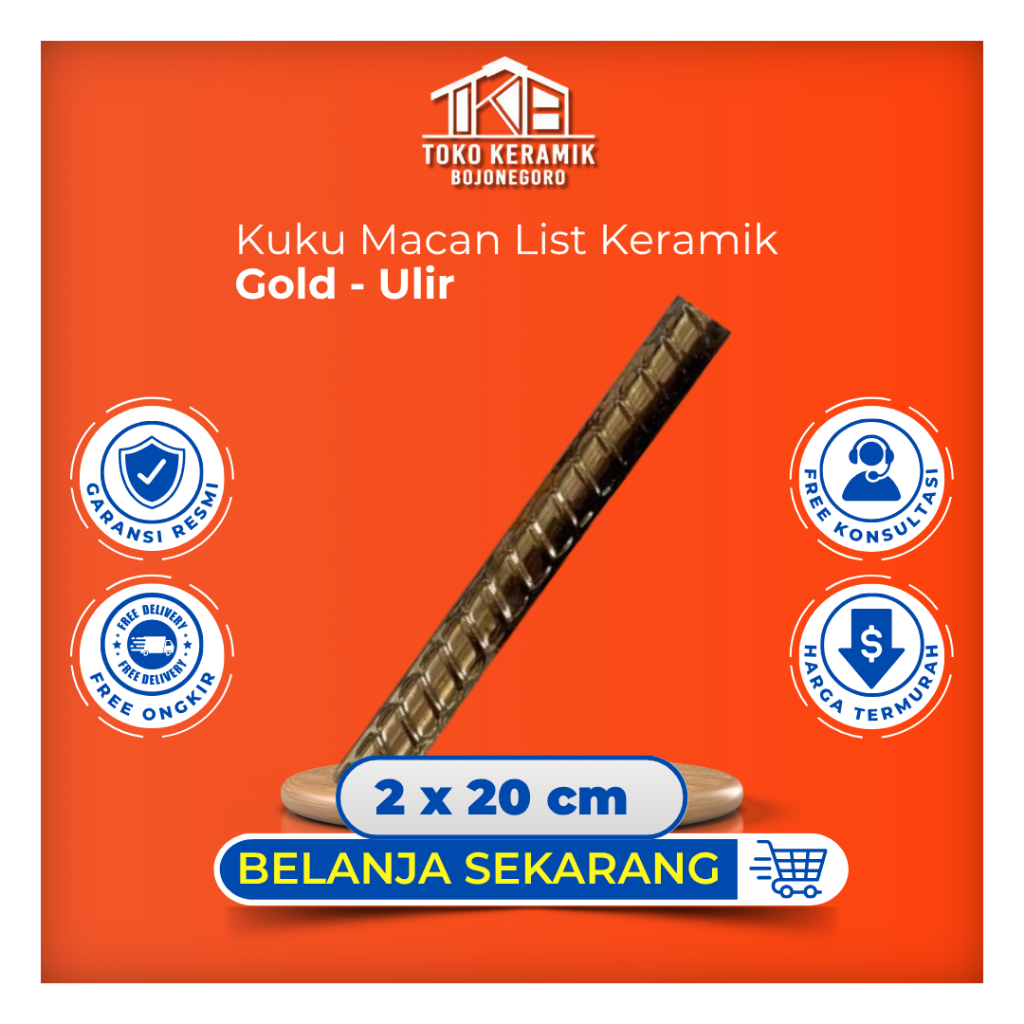 Stepnosing List Keramik Kuku Macan Ulir Gold 2x20 cm