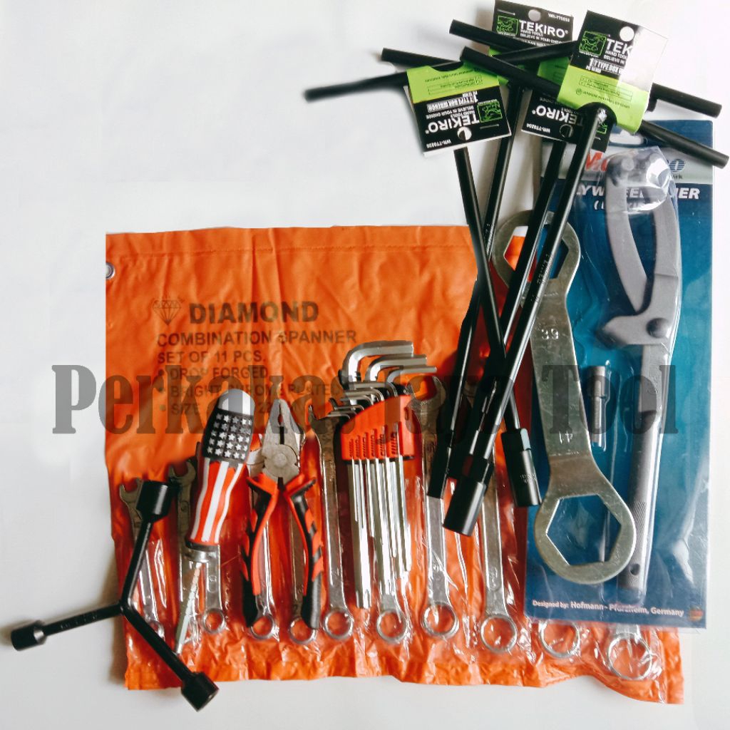 Paket Kunci Ring Pas + 4 pcs Kunci T Tekiro + Treker + Kunci L Kombinasi + Tang + Obeng + Kunci Y