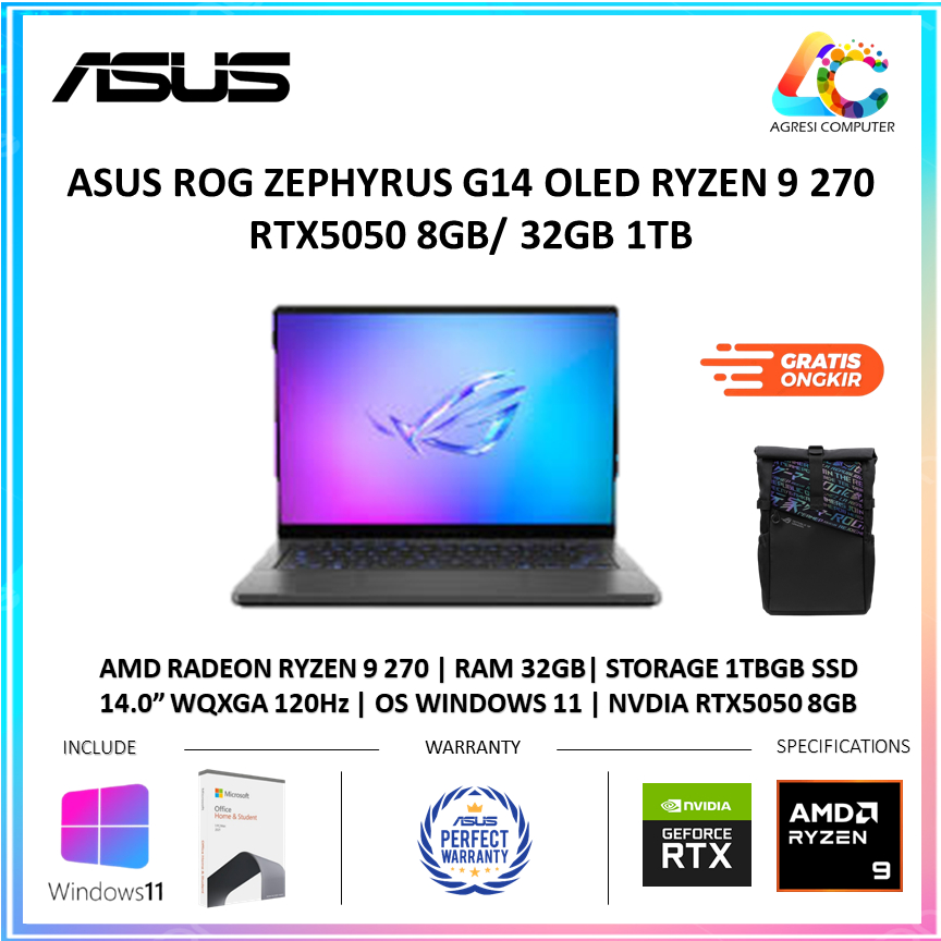Asus ROG Zephyrus G14 GA403UH Ryzen 9 270 RTX5050 32Gb 1Tb 14" WQXGA OLED 120Hz