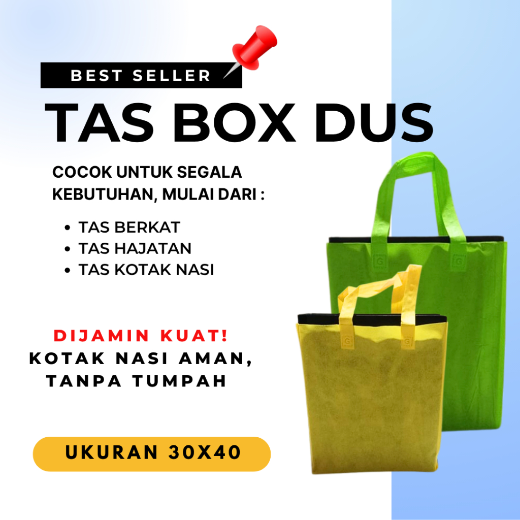 

TAS BOX DUS UKURAN 30X40 (ISI 12 PCS) TAS SPUNBOND MURAH | TAS HAJATAN HARGA PER LUSIN