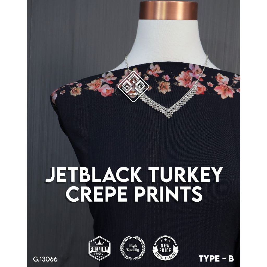 {NEW}  JetBlack Turkey Crepe Prints Hikmat Premium Lebar 150 CM Kain JetBlack Ladies Gamis Premium J