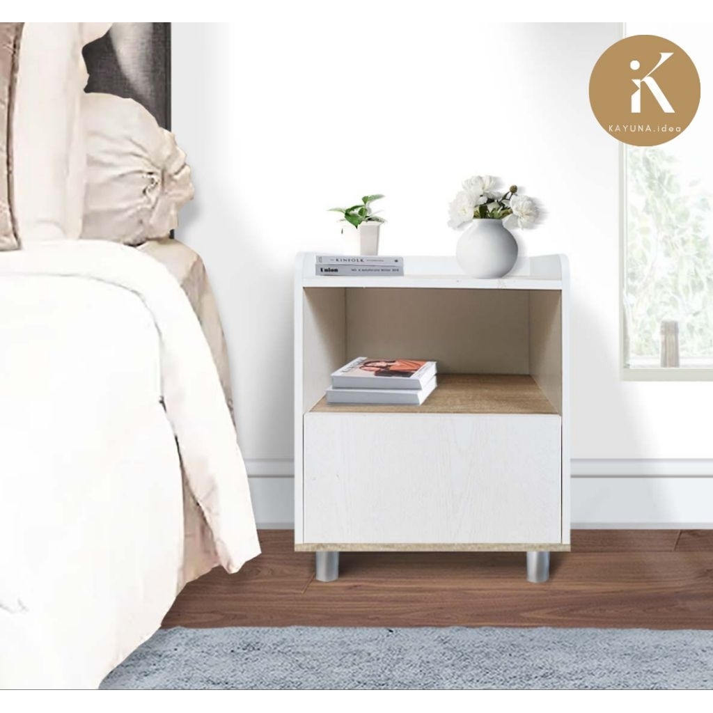 KAYUNA.idea Gordon Nakas Kayu/ Bedside Table Putih Modern Minimalis / Meja Kamar/ Nakas Estetik/ Nak