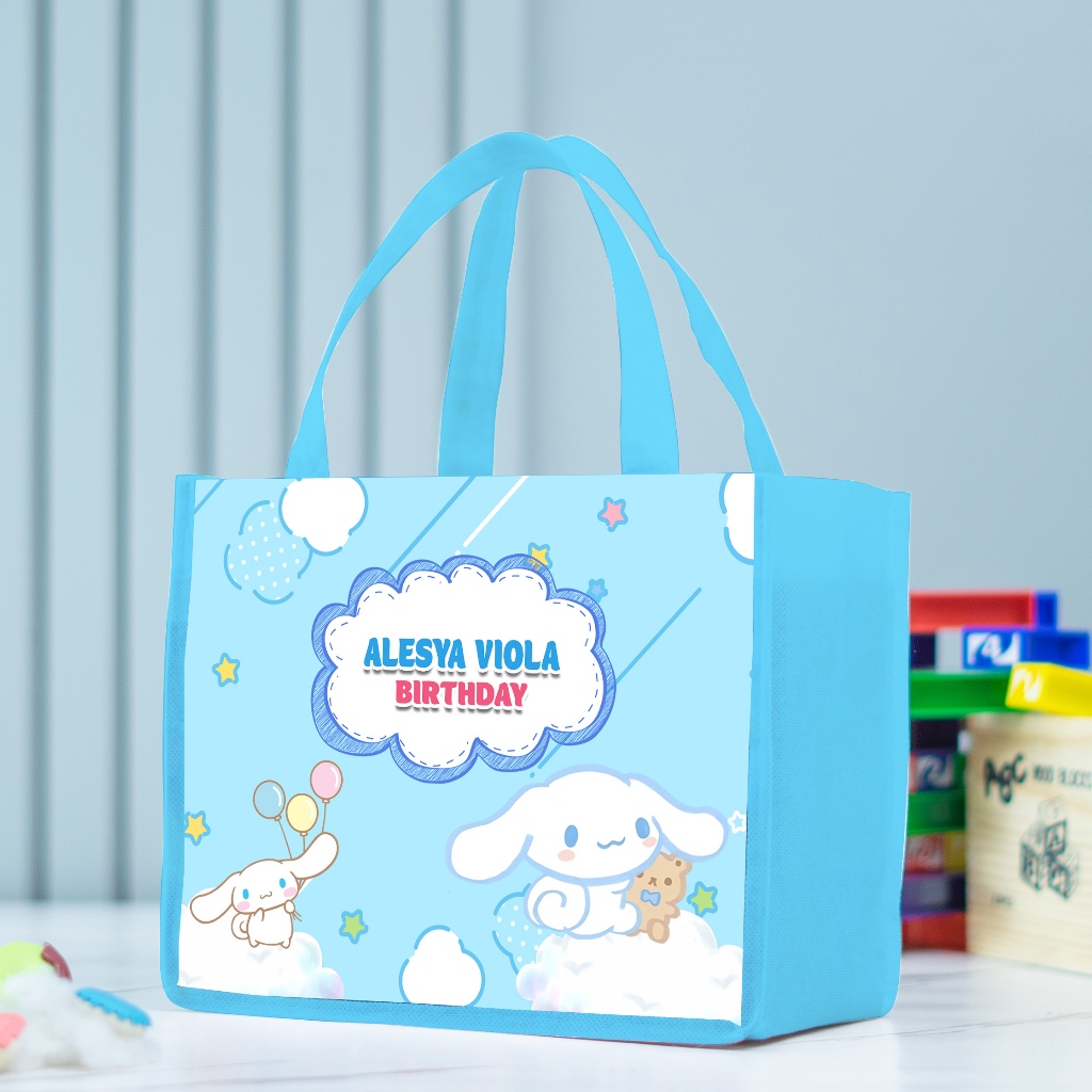 

Tas Cinnamorrol Custom bisa tambah nama, Tas souvenir Ulang tahun, Tas Ultah Custom