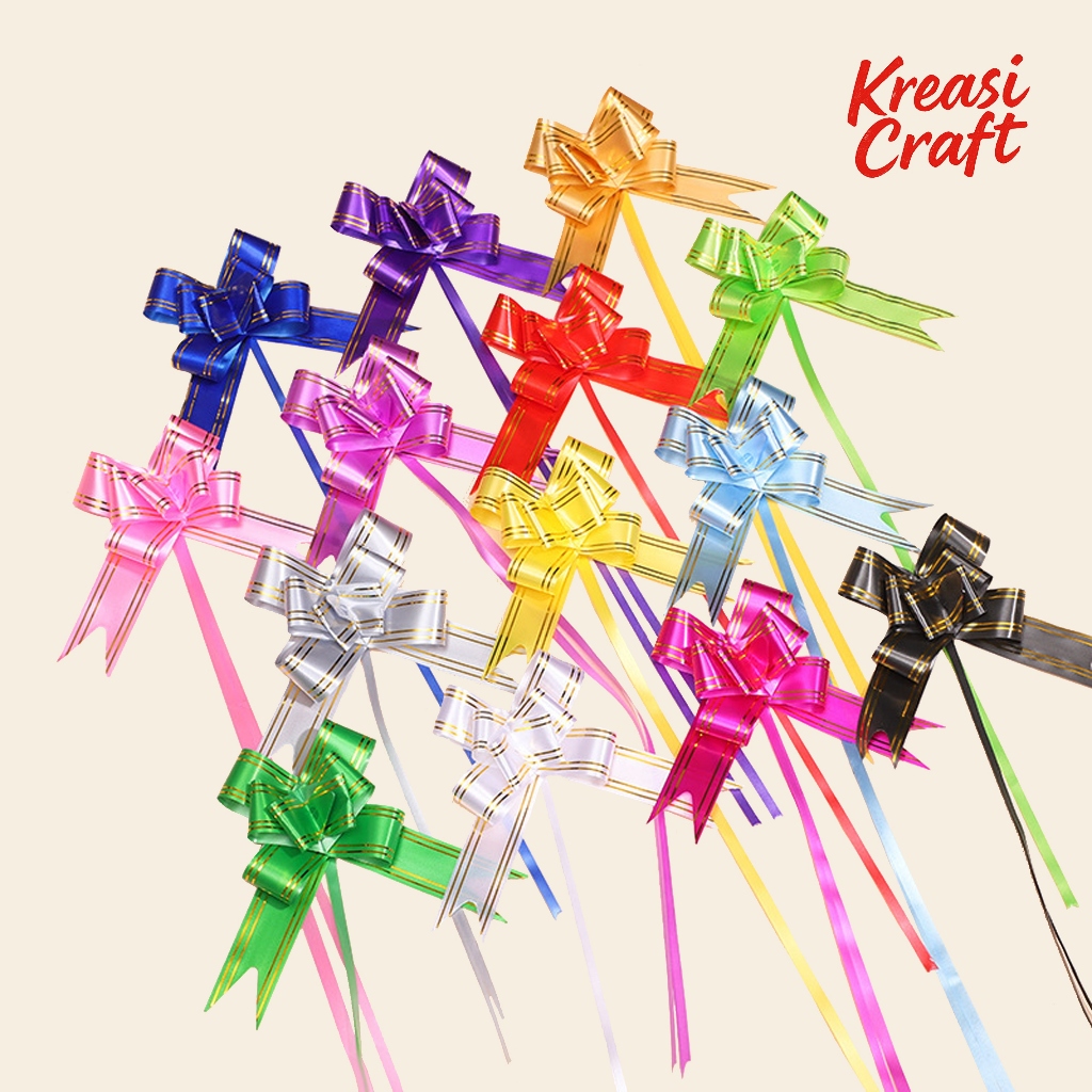 

(10 pcs) KreasiCraft Pita Tarik Serut 15 mm Dekorasi Hiasan Parsel Kado Gift Box Buket Souvenir