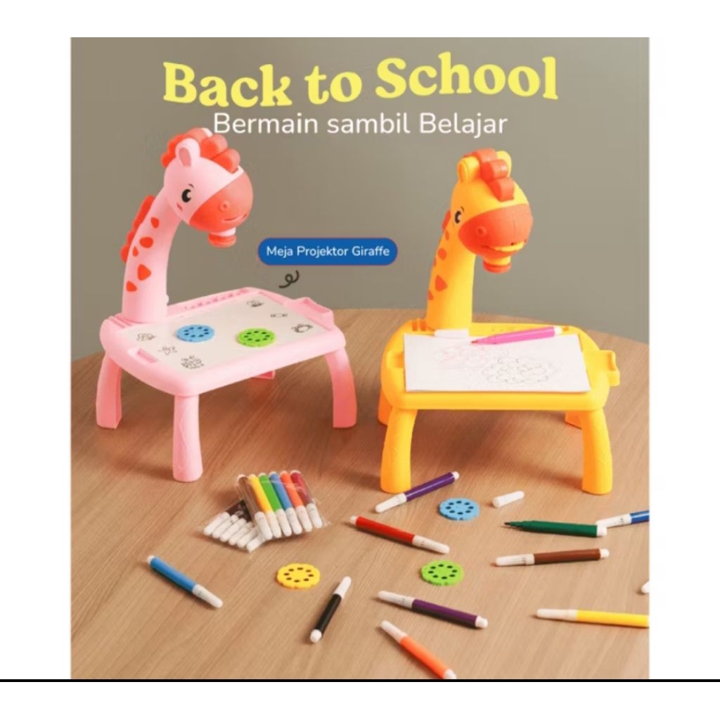 Meja Belajar Anak Gambar Proyektor Edukasi Anak Jerapah Besar