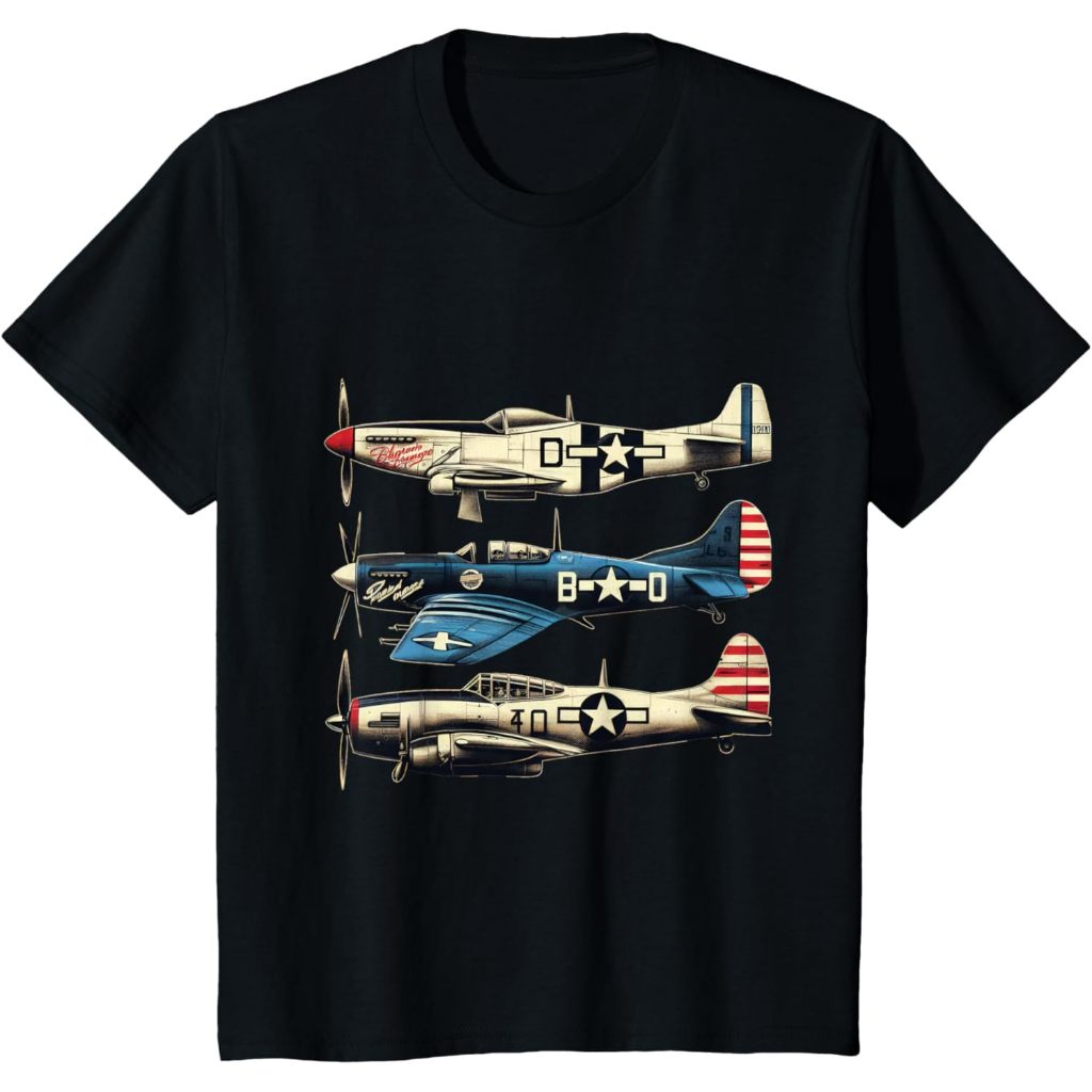 Baju kaos anak WW2 Warplanes B-17 P51 Mustang F4U Corsair Vintage T-Shirt / Baju gambar pesawat