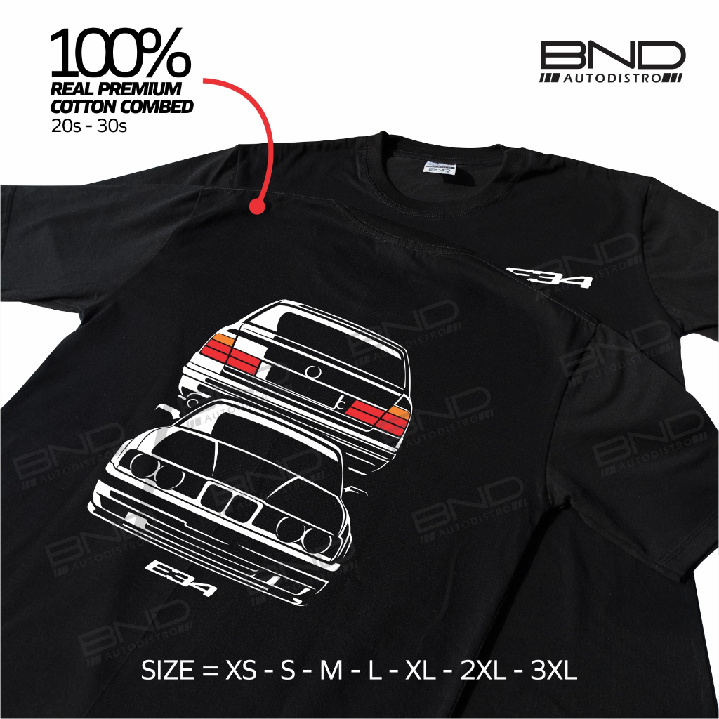 Kaos BMW E34 F&R T-Shirt Baju Kaos E34 Bimmer Kaos Mobil Otomotif Premium Cotton