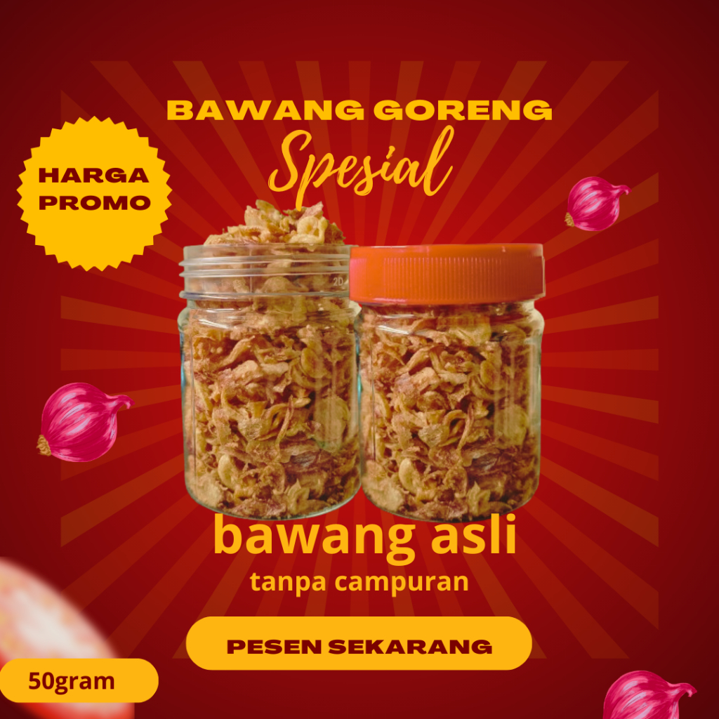 

bawang goreng asli berebes tanpa campuran ubi berat bersih 50gr