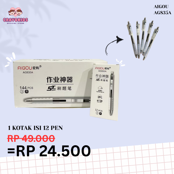 

CRAYOKIDS AIGOU Pulpen Gel Hitam 0.5mm – Pulpen Klik Nyaman untuk Tulis Cepat (Isi 12 pcs)