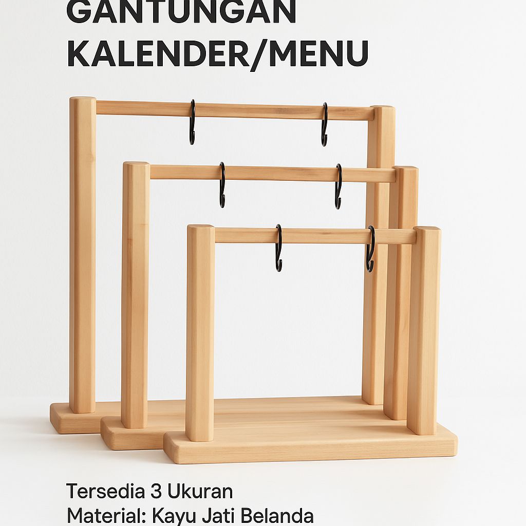 

Stand gantungan menu , kalender , hanger nomer kayu jati belanda || tampilan berkelas untuk menu,kalender, promo ,hanger nomer berkualitas dan di kerjakan oleh pengrajin lokal hand made