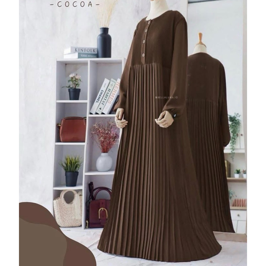 Bellaluna pleated dress cocoa | NWT NBU shiqa gamis plisket rok lipit warna cocoa