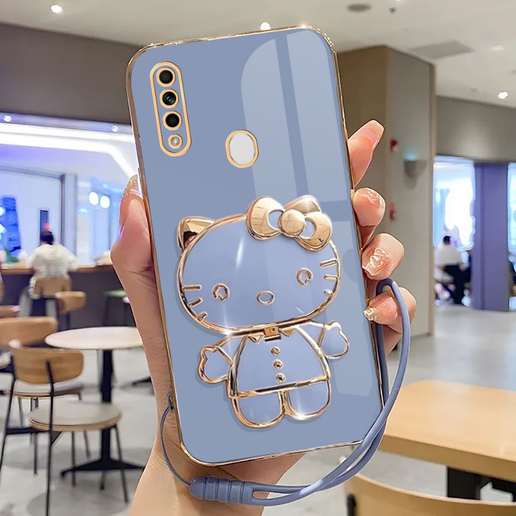 Case Oppo A31, A8 Softcase Plating With Stand Holder Mirror Silicone Casing