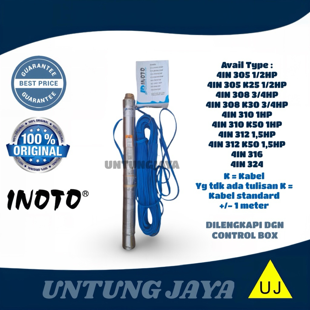 POMPA SUBMERSIBLE INOTO 4IN 308 Kabel 30 meter 3/4 HP // POMPA CELUP INOTO 4IN308 Kabel 30m 0,75HP /
