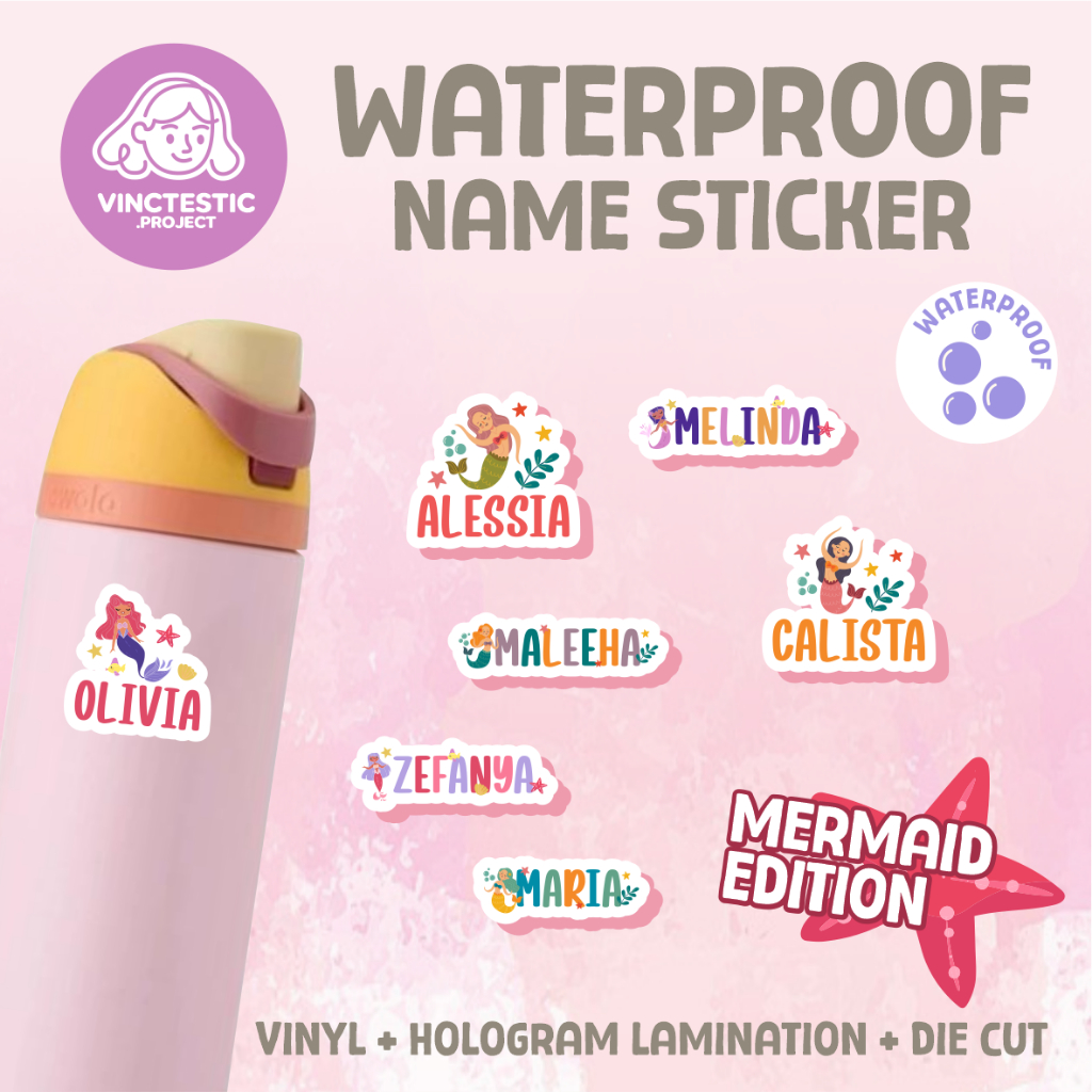 

Sticker Label Nama Hologram Waterproof - Mermaid Edition - Anti Air Vinctestic