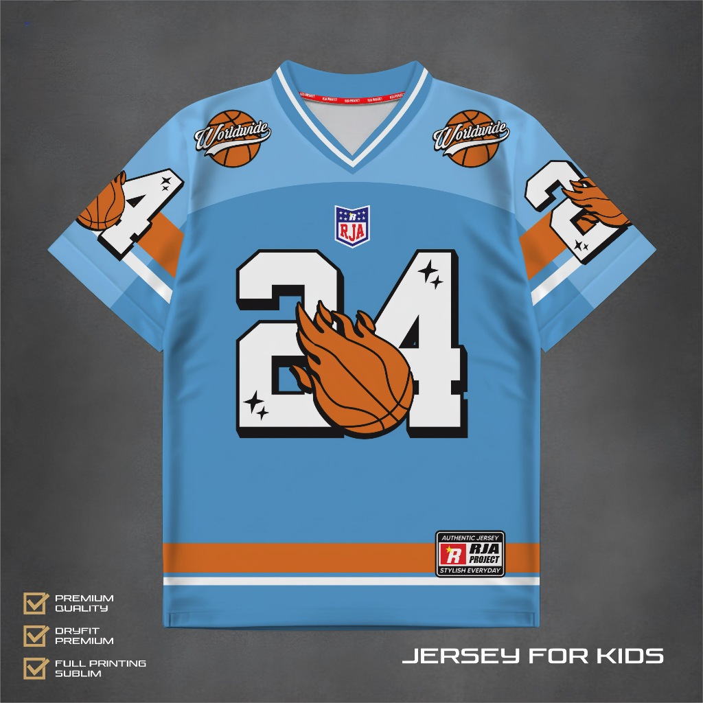 RJA PROJECT Jersey Anak Premium 24 / Kaos Sporty Basket Kids / Jersey Rugby Anak / Baju Anak Origina