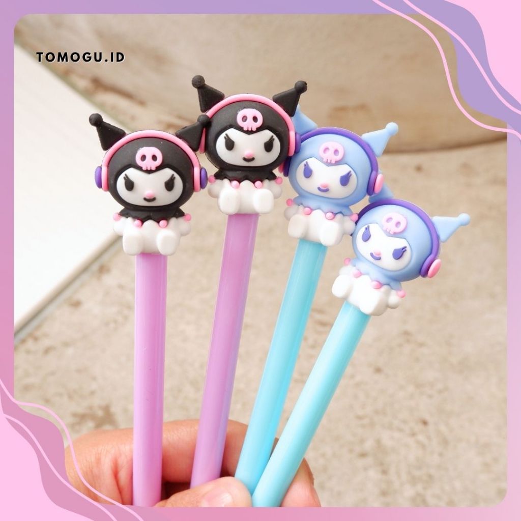 

Pena pulpen gel bentu karakter kuromi headset sanrio pen biru dan ungu