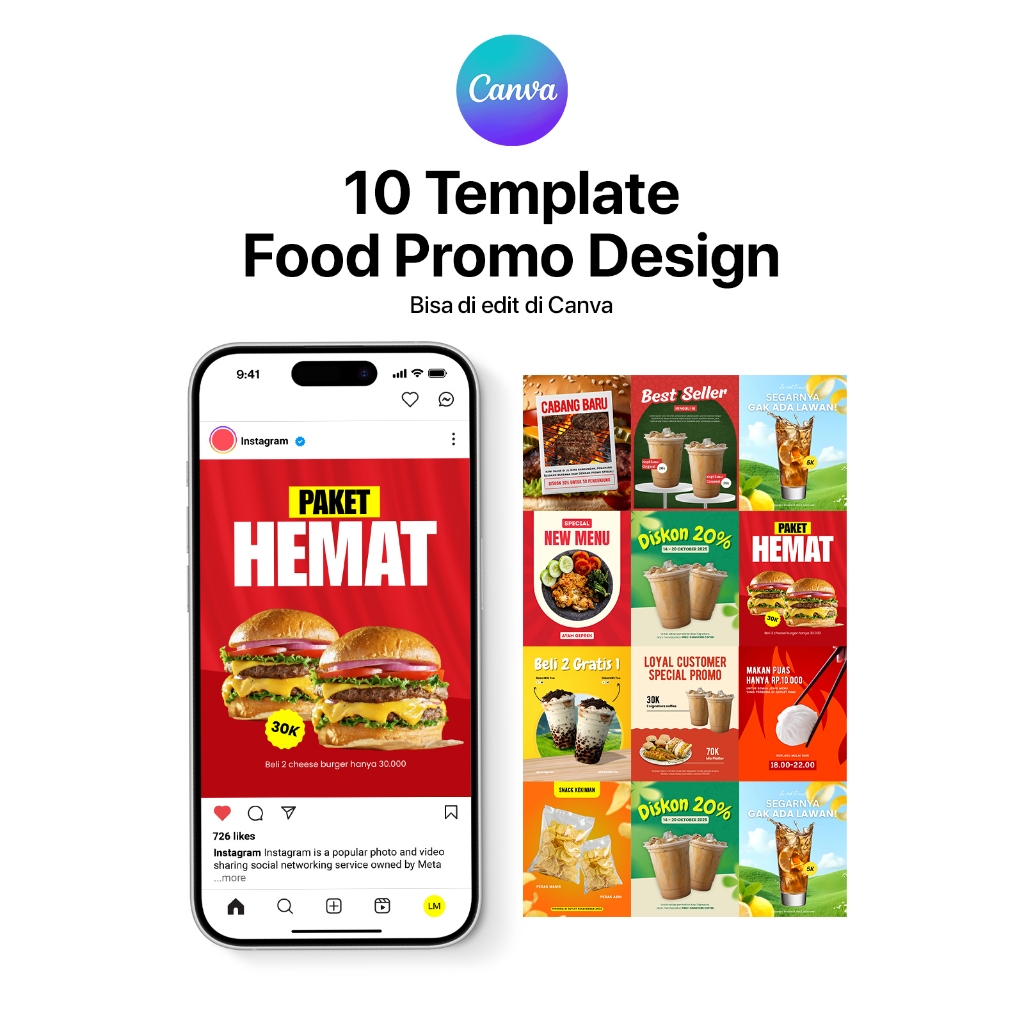 10 Template Feed Instagram Promo Makanan – Canva Editable
