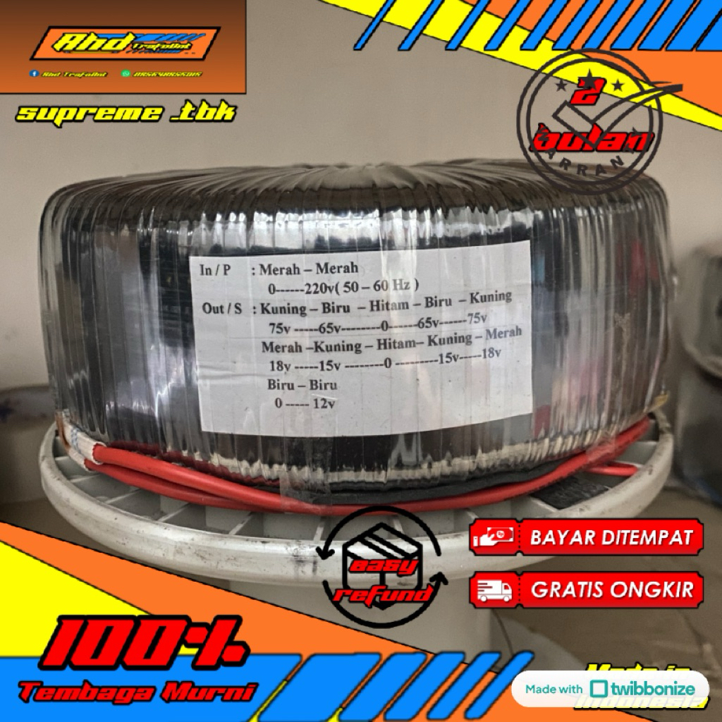 trafo donat 20A ct75 tembaga murni full supreme