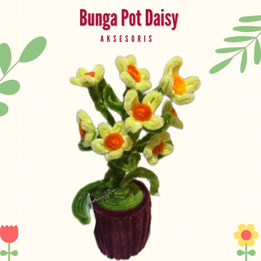 HARGA PROMO - Daisy Pot kawat bulu Gift hadiah pajangan meja pajangan kamar Aesthetic