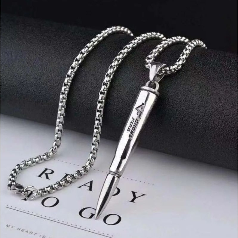 Kalung Titanium Liontin Peluru Pria / Kalung Titanium Pria