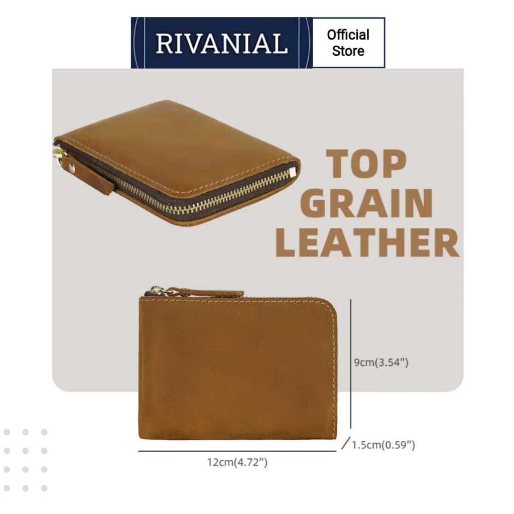 Rivanial Dompet Kulit Sapi Wanita Kartu Koin Resleting Dompet wanita Dompet kecil Dompet Pendek