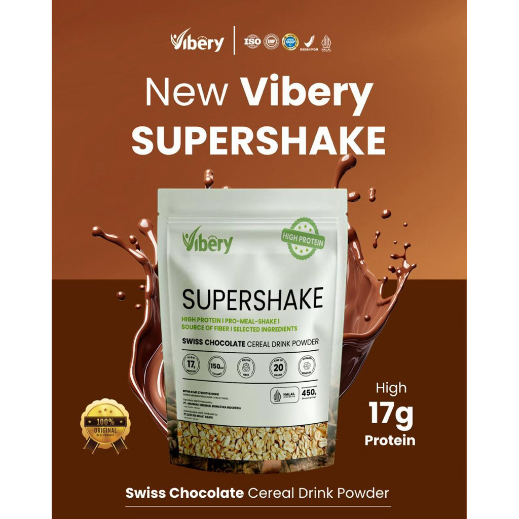 

Vibery Supershake high Protein rasa Swiss chocolate Meal Replacement 1 box isi 12 sc