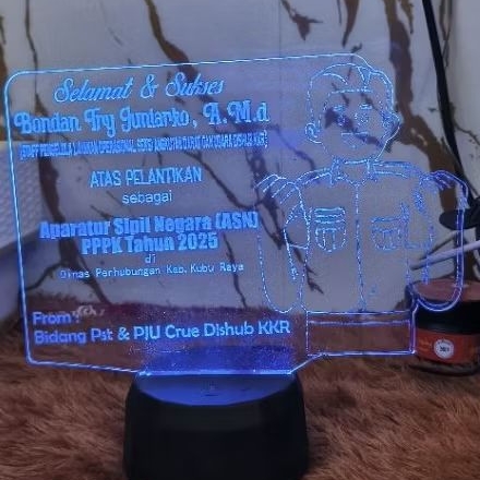 Lampu Akrilik LED Custom Nama / Ucapan | Kado Unik Wisuda ASN Ultah Anniversary